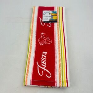 Fiesta Kitchen Dish Towel Scarlet Stripe Red Dancing Lady 16x28 Fiestaware New
